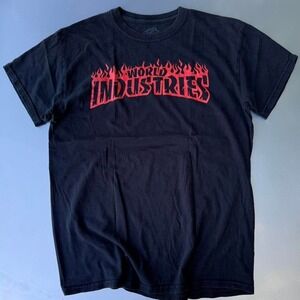 Black and red World Industries skateboarding t-shirt